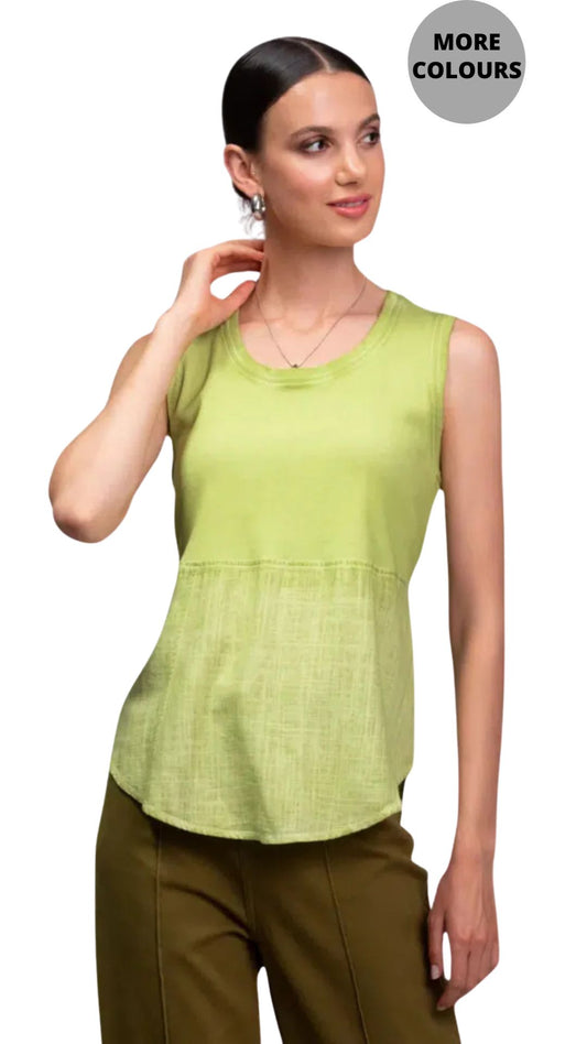 Rib Knit & Linen Blend Sleeveless Top. Style ALSA45011