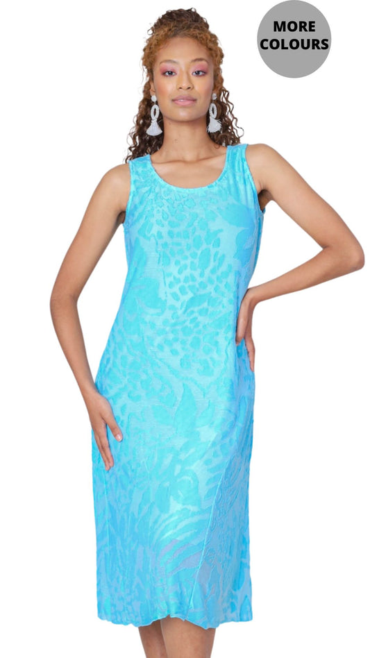 Double Layer Burnout Printed Dress. Style CAT124111