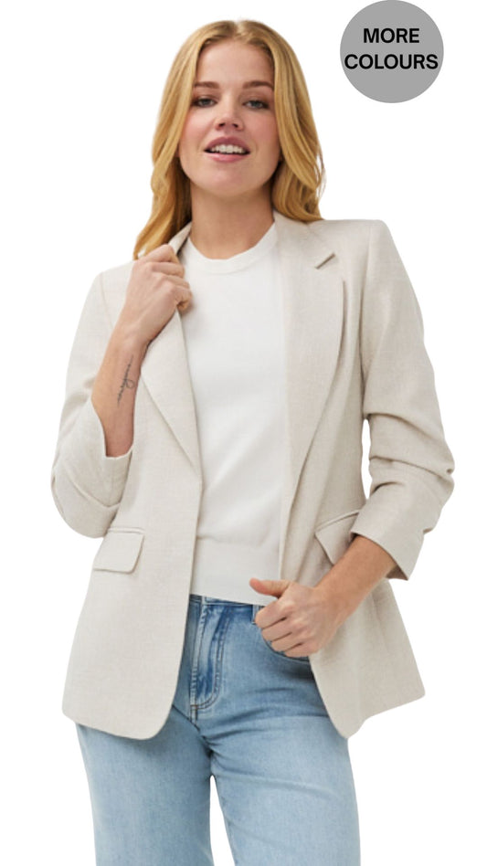 Gathered Sleeve Tweed Woven Blazer. Style ESQSP2510010