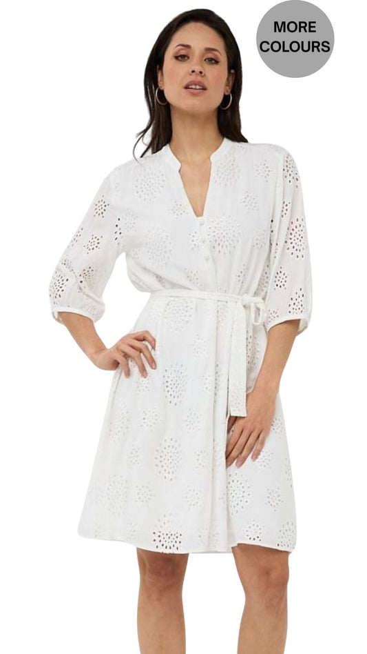 Eyelet & Embdoidered Tie Belt Dress. Style ESQHS2509217