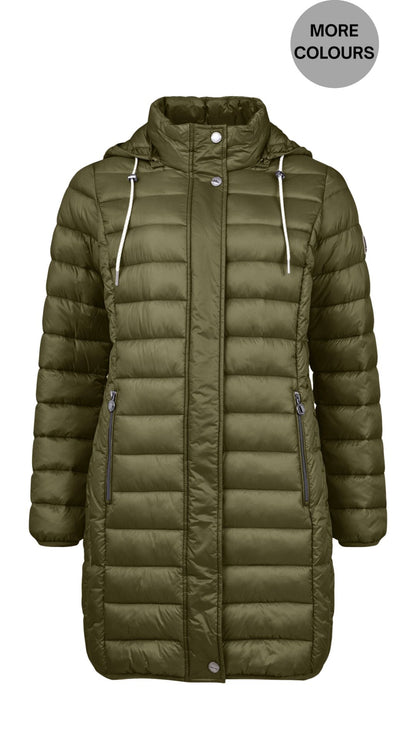 Mid Length Removable Hood Quilted Outerwear. Style FR103