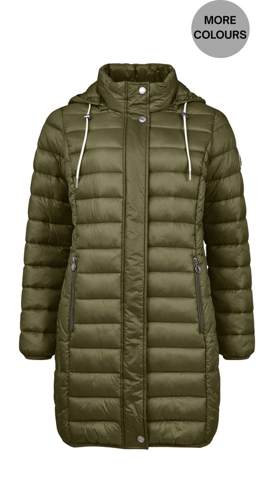 Mid Length Removable Hood Quilted Outerwear. Style FR103