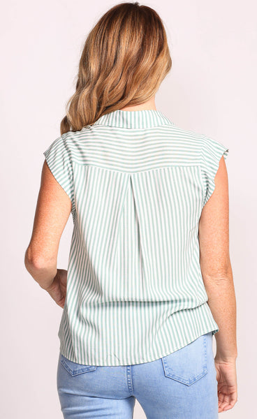 Marilla Gren & White Striped Top. Style PM6917177