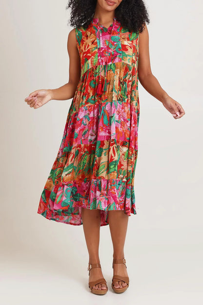 "Sao Paulo" Sleeveless Tiered Tassel Tie Dress. Style ORI30-217