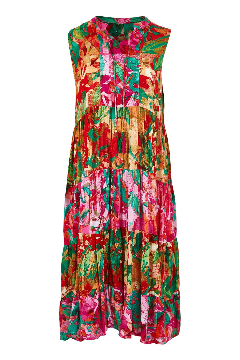 "Sao Paulo" Sleeveless Tiered Tassel Tie Dress. Style ORI30-217