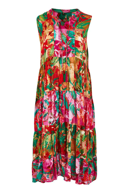 "Sao Paulo" Sleeveless Tiered Tassel Tie Dress. Style ORI30-217