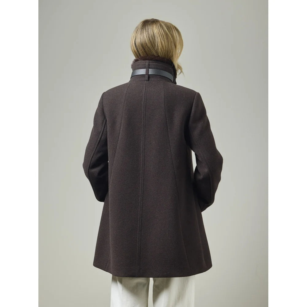 Belt Buckle & Fur Lined Stand Statement Collar Wool Coat. Style JUN2417
