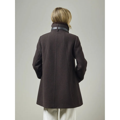 Belt Buckle & Fur Lined Stand Statement Collar Wool Coat. Style JUN2417