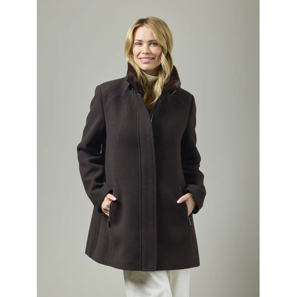 Belt Buckle & Fur Lined Stand Statement Collar Wool Coat. Style JUN2417
