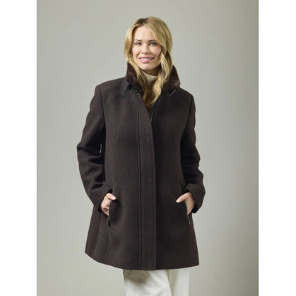 Belt Buckle & Fur Lined Stand Statement Collar Wool Coat. Style JUN2417
