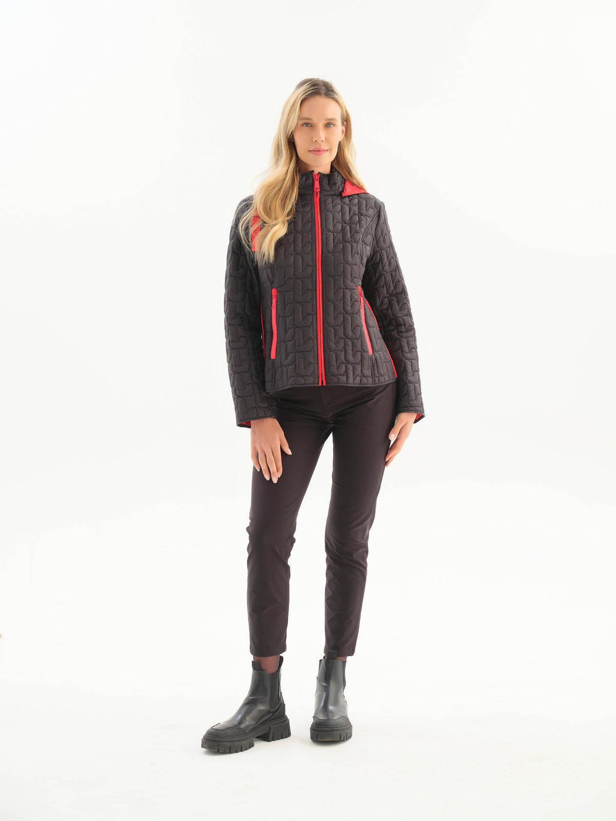 Quilted Lightweight Hooded Zip Front Jacket. Style DOLC76803