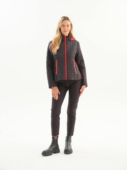 Quilted Lightweight Hooded Zip Front Jacket. Style DOLC76803