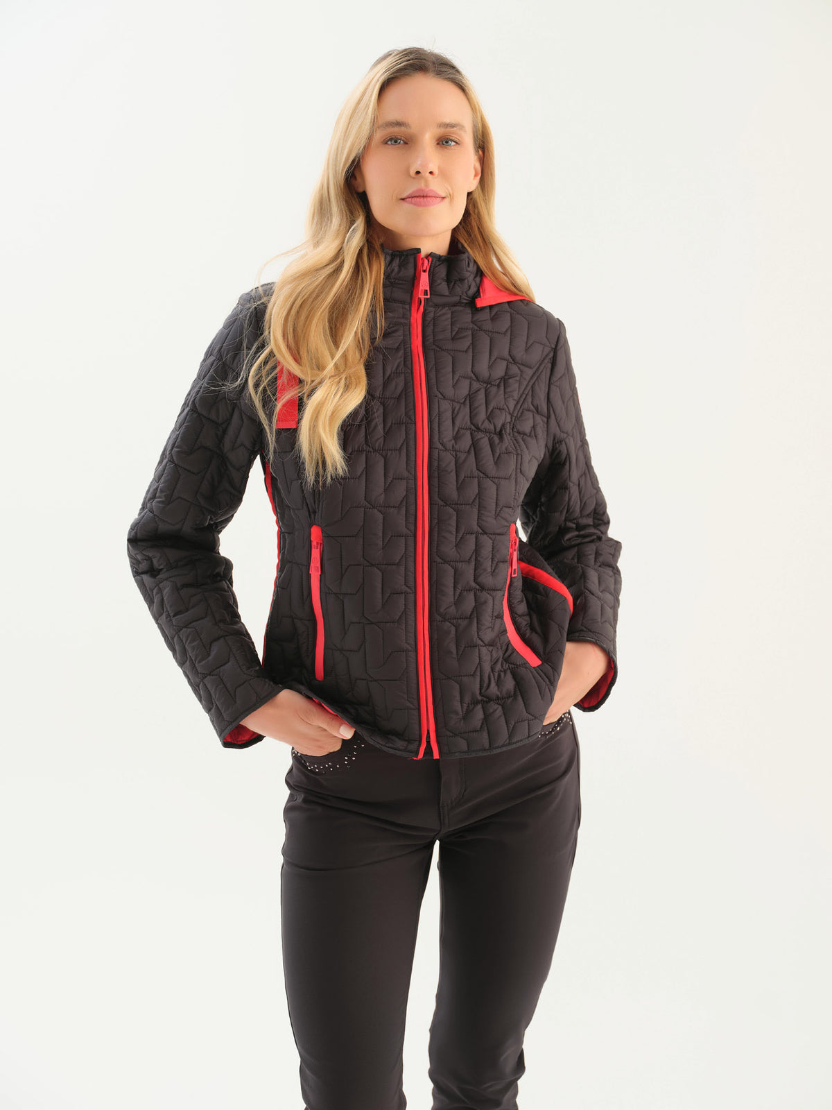 Quilted Lightweight Hooded Zip Front Jacket. Style DOLC76803