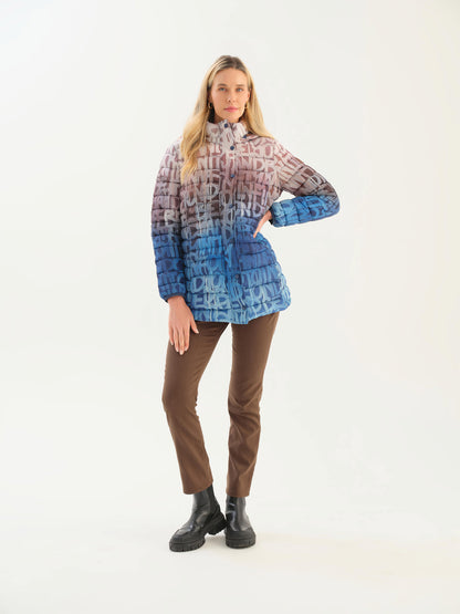 "To Infinity And Beyond" Artist Print Longline Quilted Puffer Jacket. Style DOLC76818