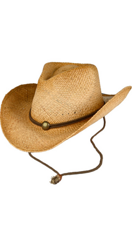 Raffia Cowby Hat with Chin Strap. Style MODCBT-0001