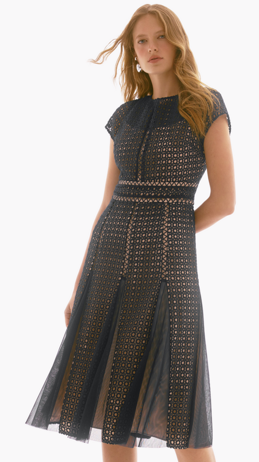 Guipure And Mesh Fit And Flare Dress. Style JR251718