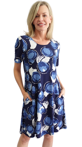 Blue Circle Print T-Shirt Dress. Style SW97260