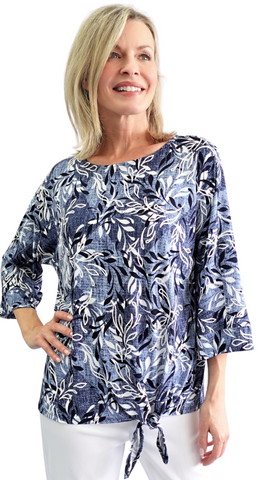 Blue Textured Print Front Tie Top. STYLE SW92330