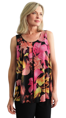 Sheer Floral Overlay Sleeveless Top. Style SW92319