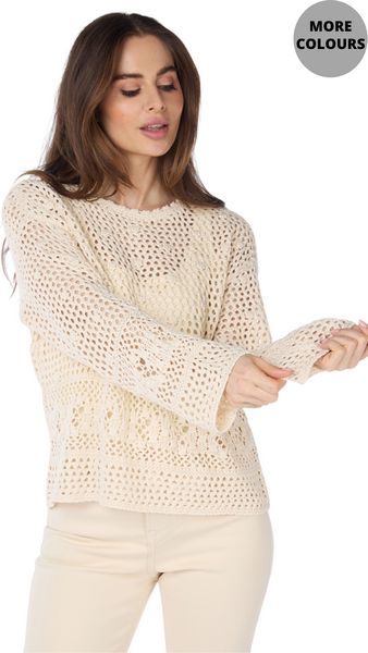 Bell Sleeve Open Knit Sweater. Style ESQ27003