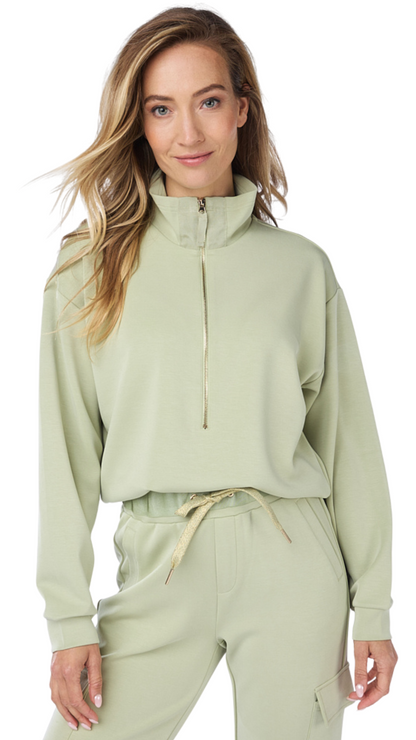 Buttery Soft Modal 1/2 Zip Neck Top. Style ESQSP2405003