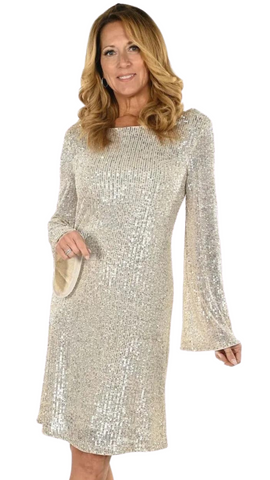 Low Cowl Back Sequin Sparkle Dress. Style FL234248