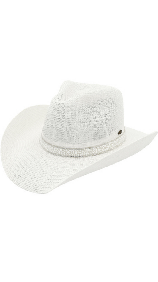 Pearl & Rhinestone Trim Band Cowboy Hat. Style MODCBC-09