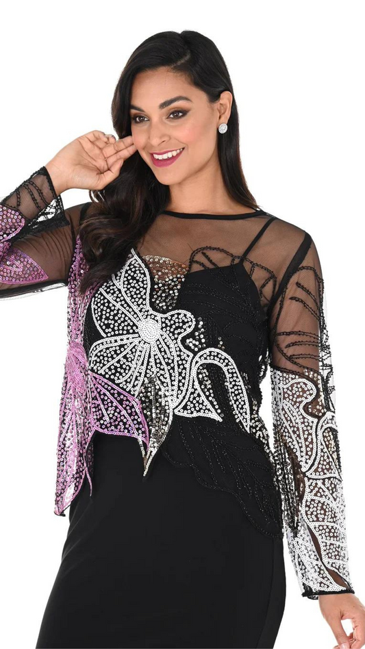 Mesh & Sequin Long Sleeve Top. Style FL248217U