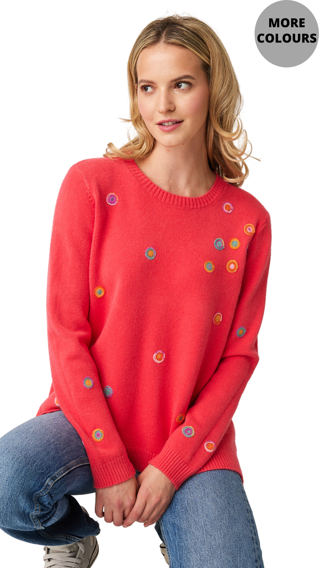 Embroidered Dot Print Soft Knit Sweater. Style PH15701