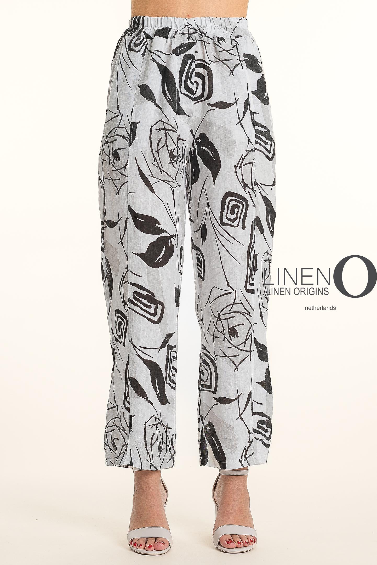 Pull-On Elastic Waist Straight Leg Printed Linen Pant. Style LOPT868P-11
