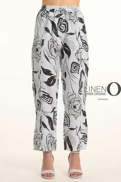 Pull-On Elastic Waist Straight Leg Printed Linen Pant. Style LOPT868P-11