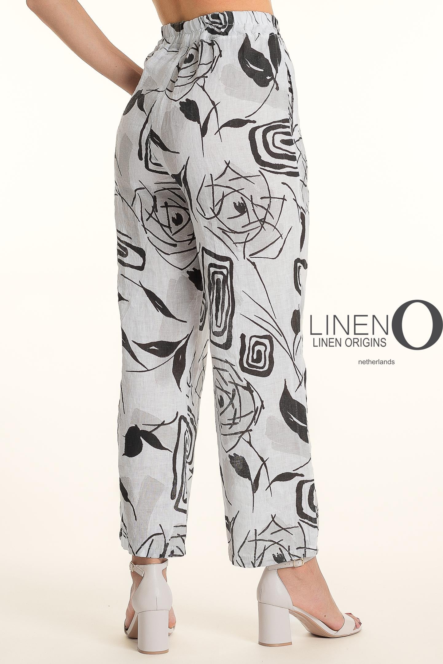Pull-On Elastic Waist Straight Leg Printed Linen Pant. Style LOPT868P-11