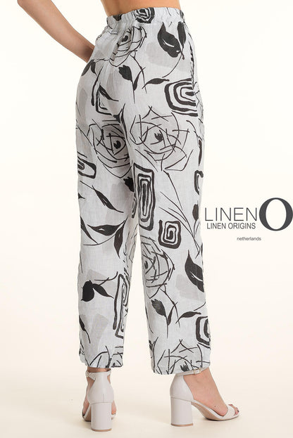 Pull-On Elastic Waist Straight Leg Printed Linen Pant. Style LOPT868P-11