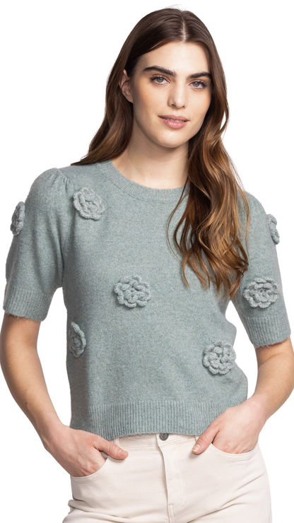 Roslyn  Flower Short Sleeve Sweater. Style PMSW-238187G