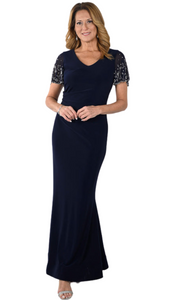 Sheer Embellished Sleeve Gown. Style FL239014