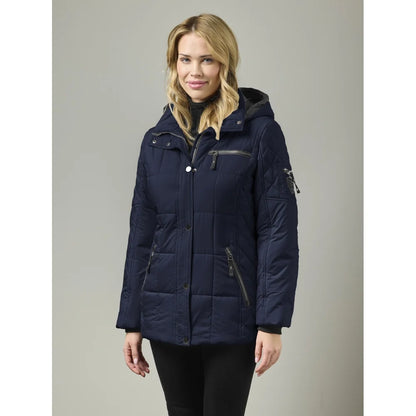 Removable Hood Quilted Puffer Zip & Snap Button Closure Jacket. Style JUN2468