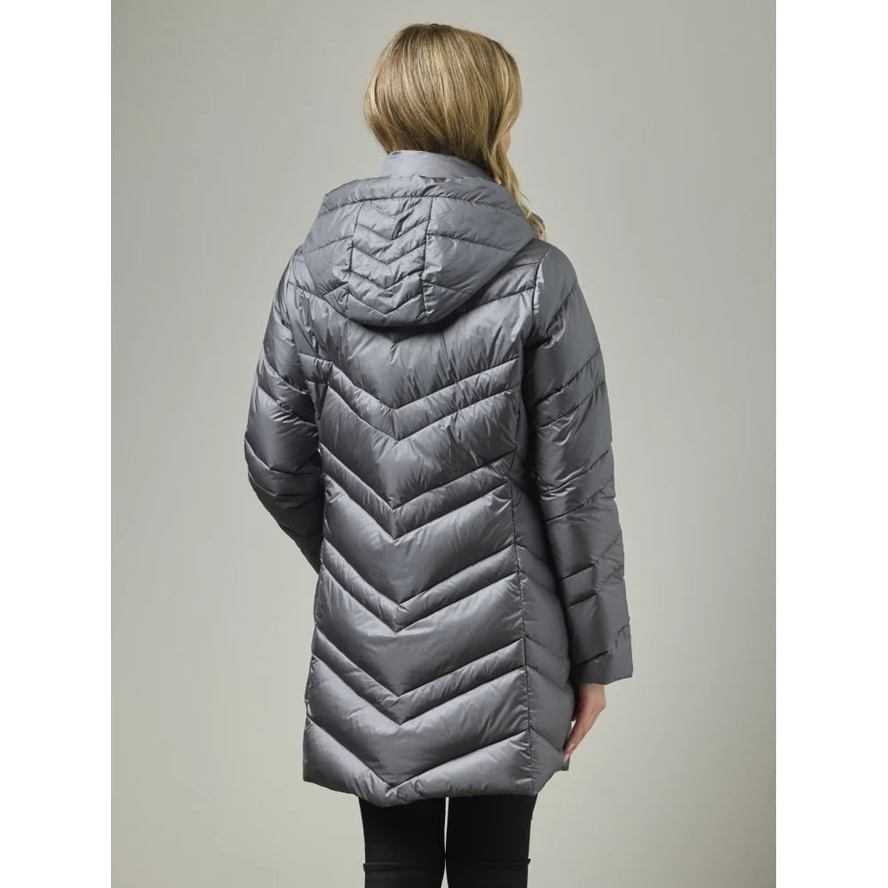 Lightweight Quilted Puffer Zip Front Removable Hood Jacket. Style JUN2441