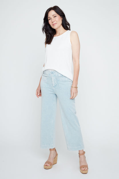 Denim Look Patch Pockets Cropped Pant. Style REN10071KD-E3020