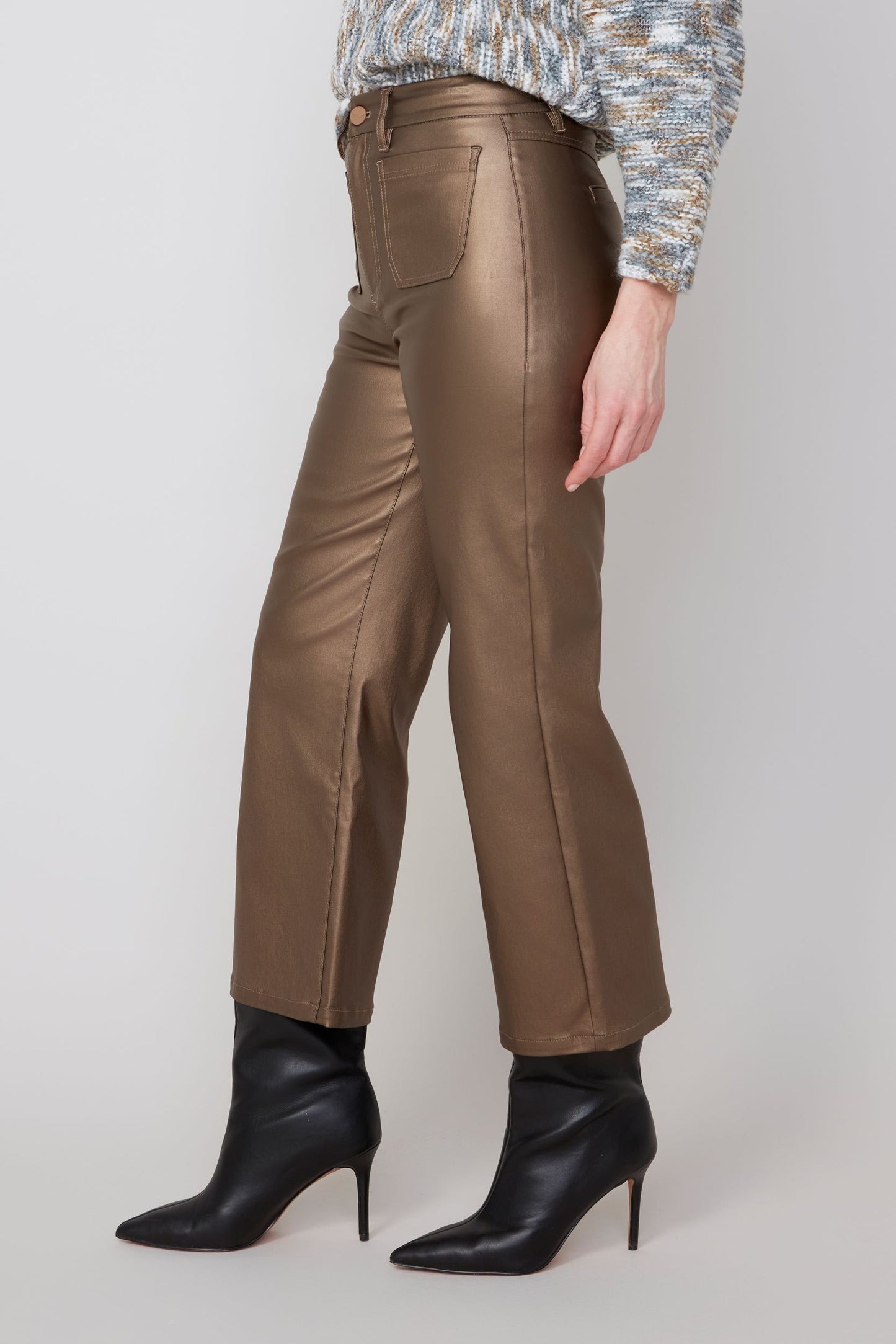 Metallic Wide Leg Cropped Pant. Style REN11037-E3054