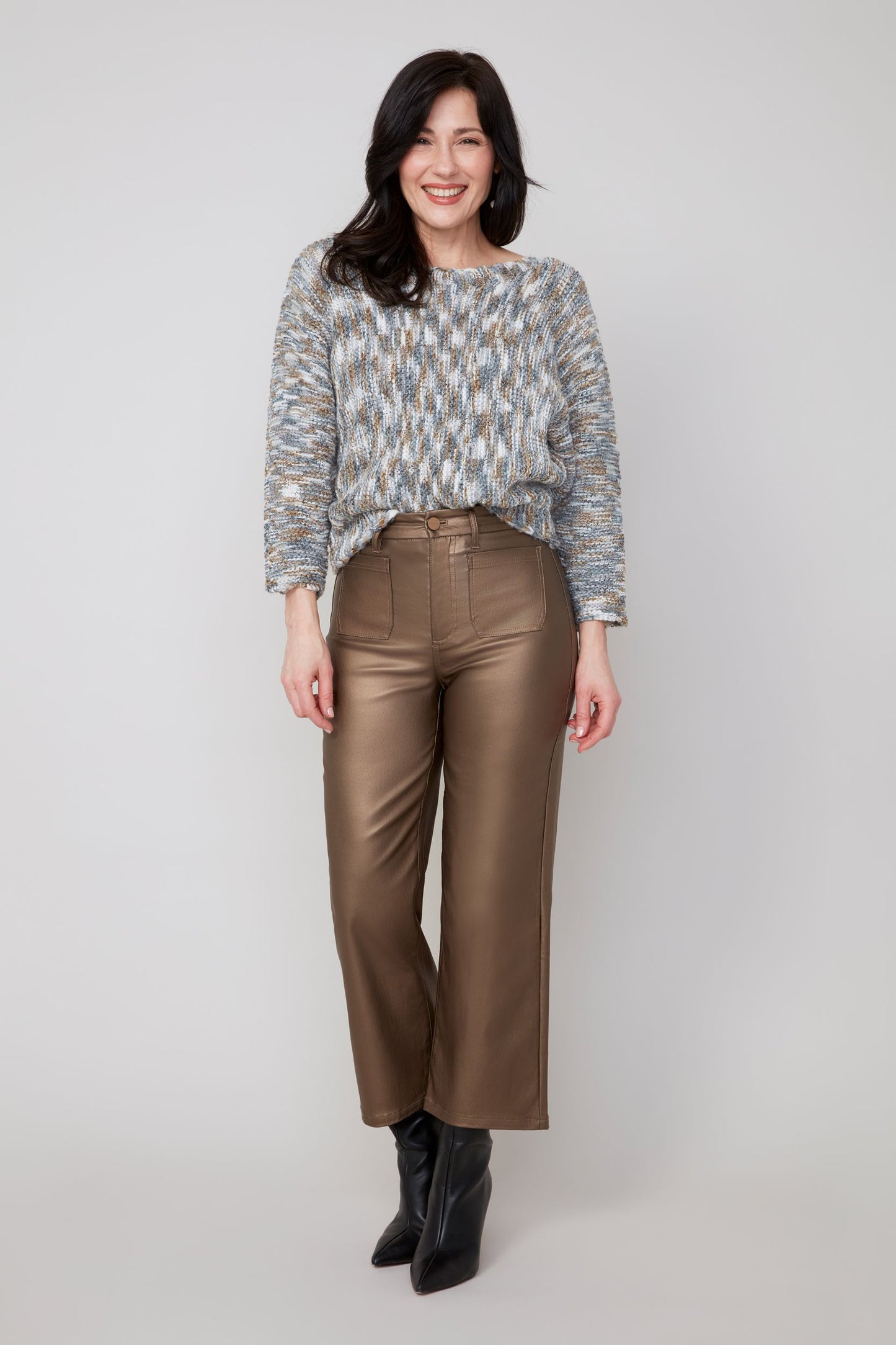 Metallic Wide Leg Cropped Pant. Style REN11037-E3054