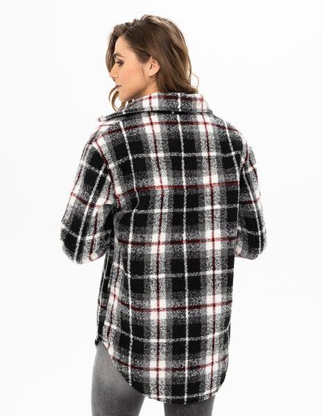 Red Accent Plaid Cozy Shacket. Style REN3799-2158