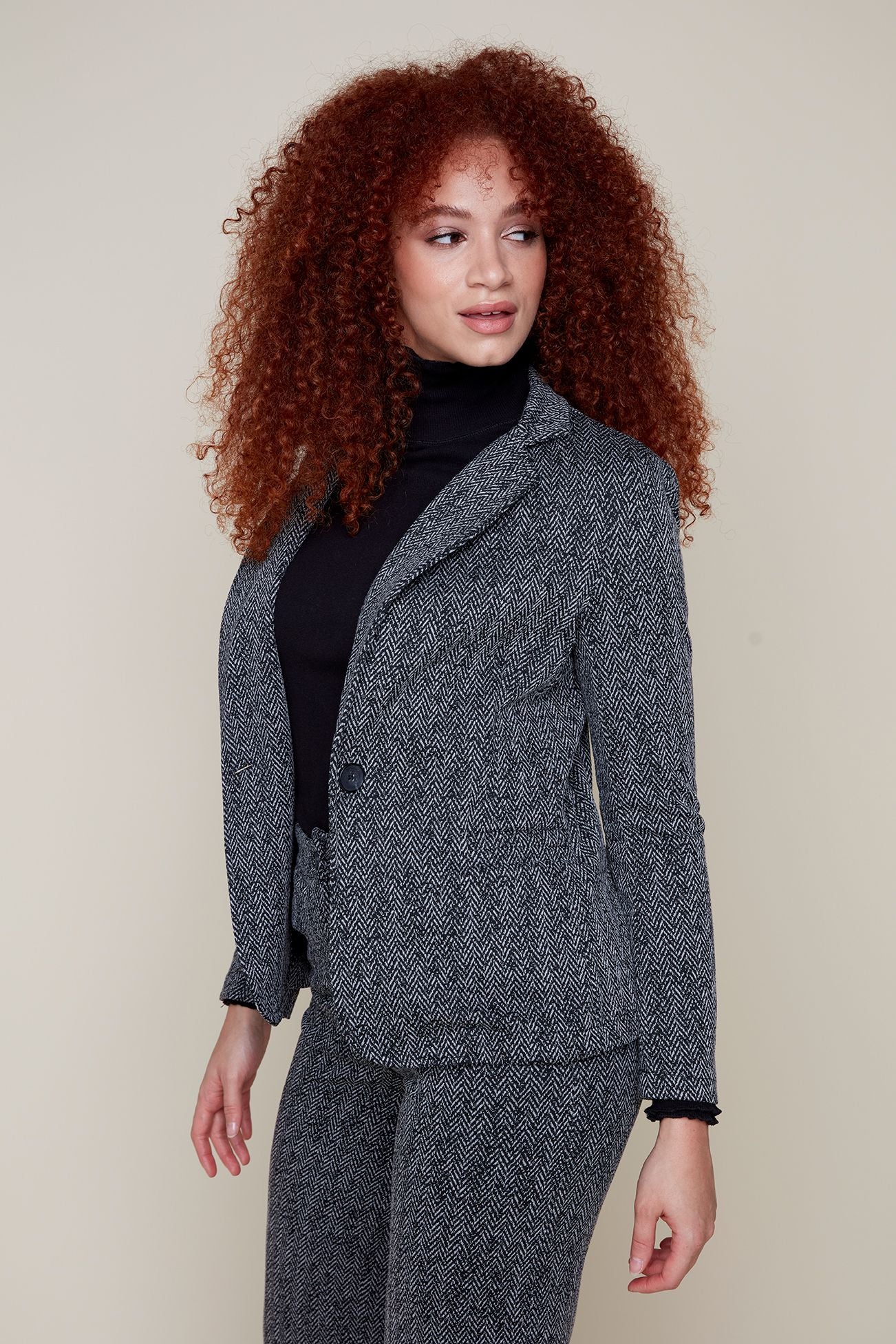 Tweed Notched Collar Blazer. Style REN3881-E3008