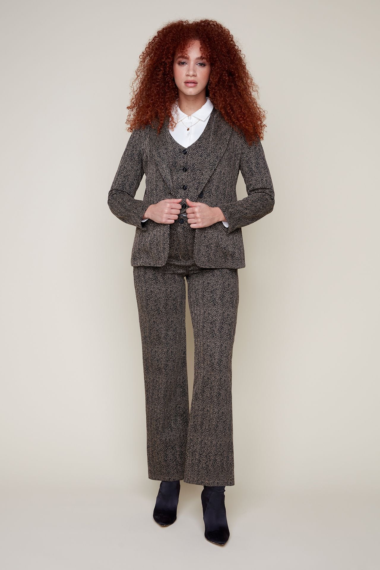 Tweed Notched Collar Blazer. Style REN3881-E3008