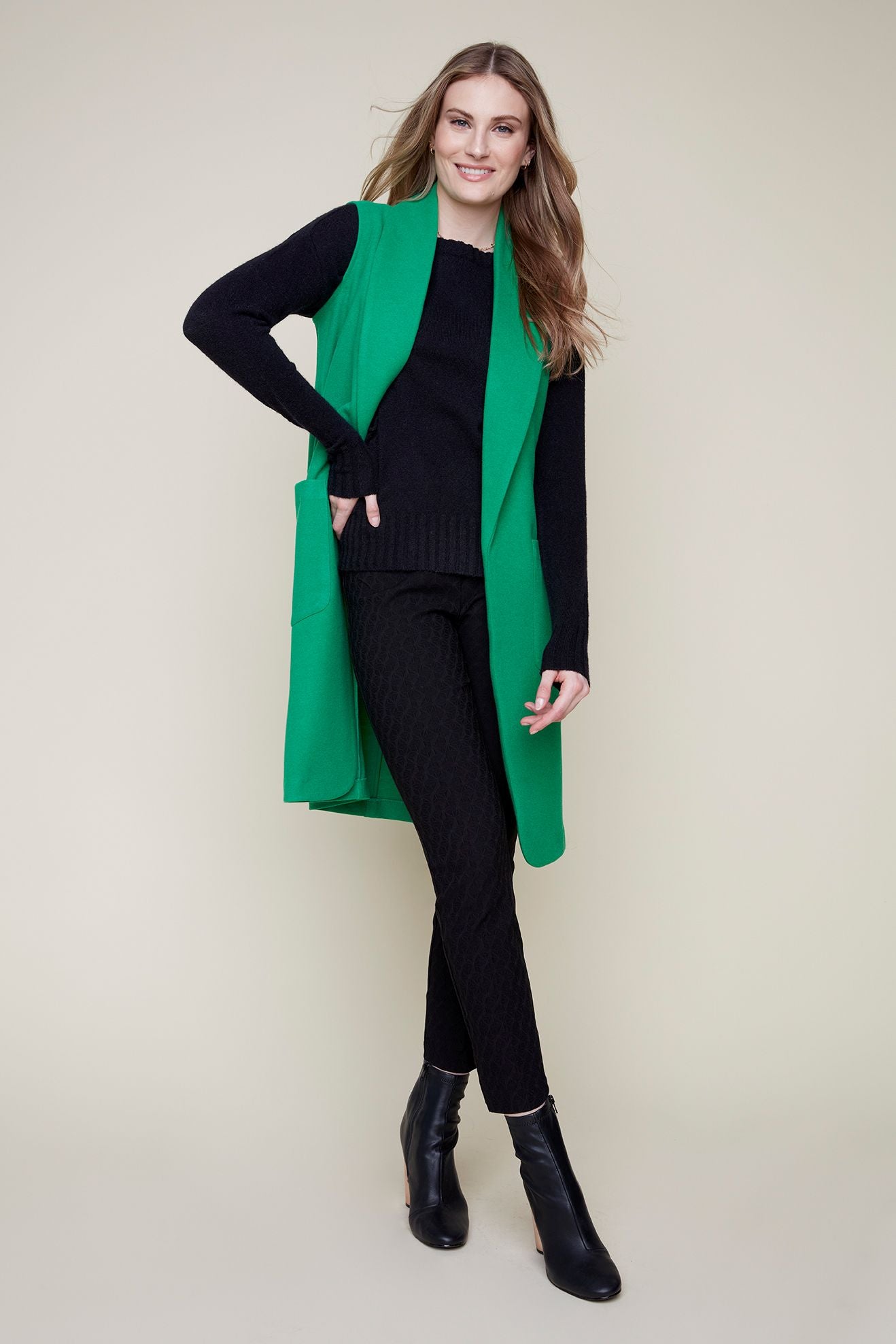 Long Sleeveless Notch Collar Vest. Style REN3883-2196