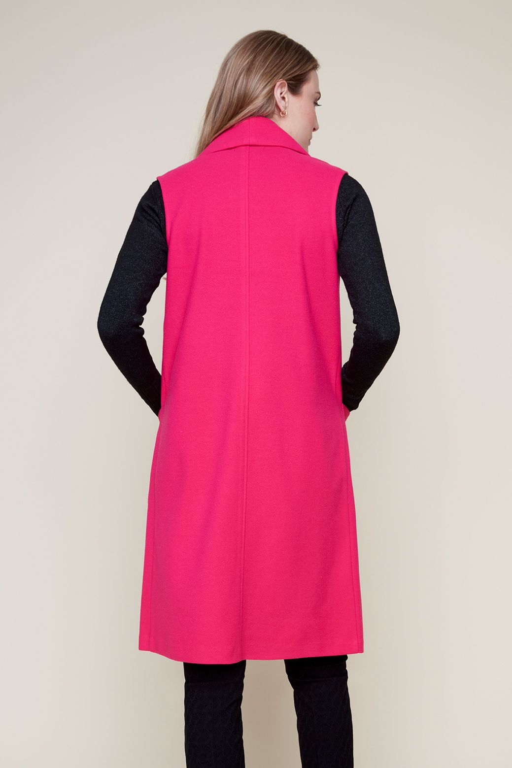 Long Sleeveless Notch Collar Vest. Style REN3883-2196