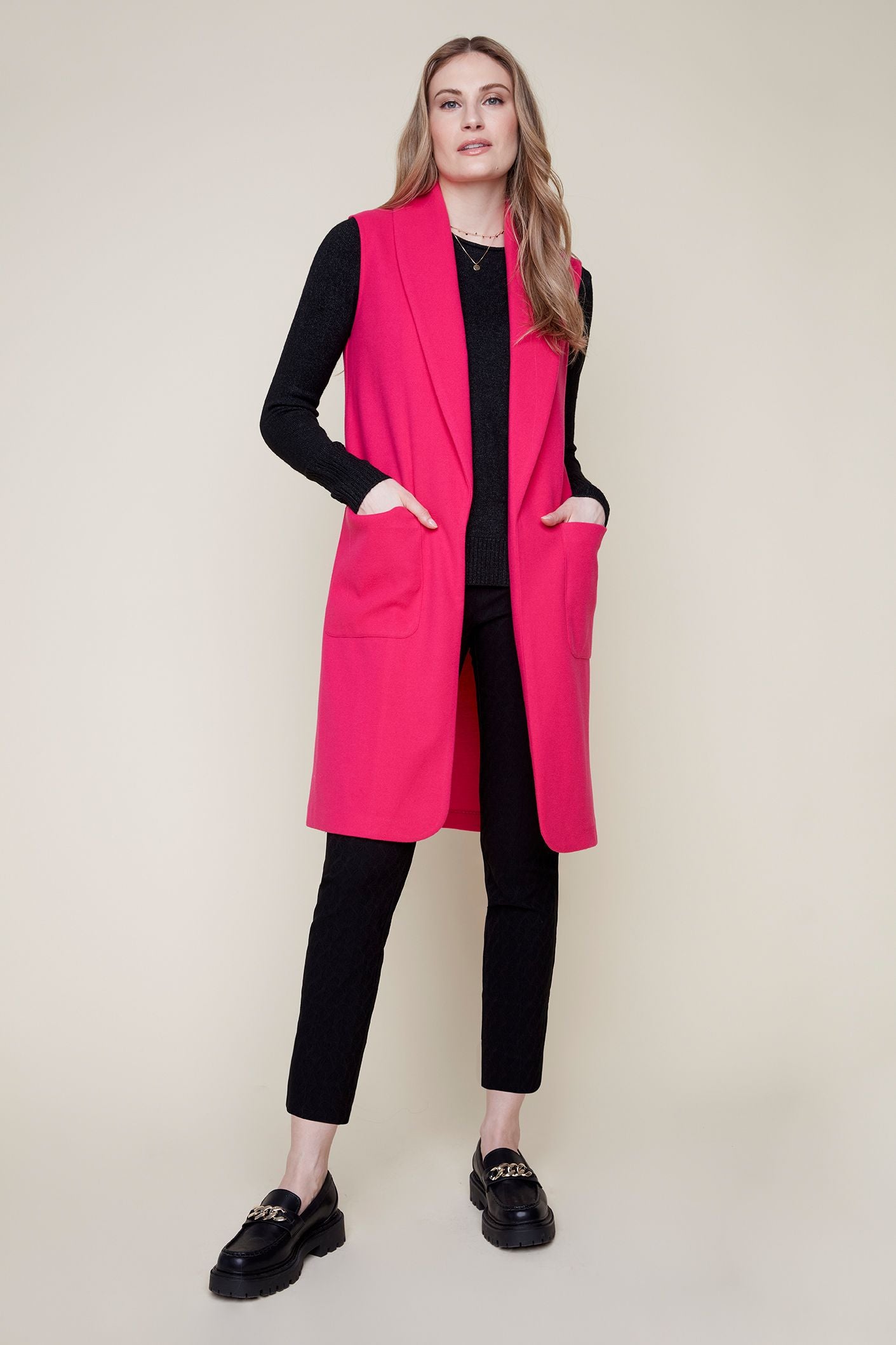 Long Sleeveless Notch Collar Vest. Style REN3883-2196