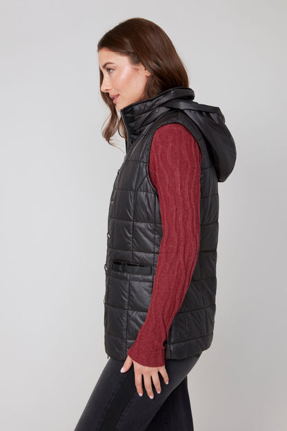 Hooded Quilted Rhinestone Placket Vest. Style REN3907L-E3034