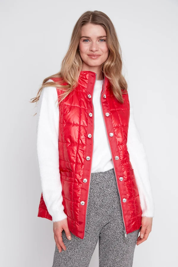 Jewel Statement Buttons Quilted Vest. Style REN3907L-E3034