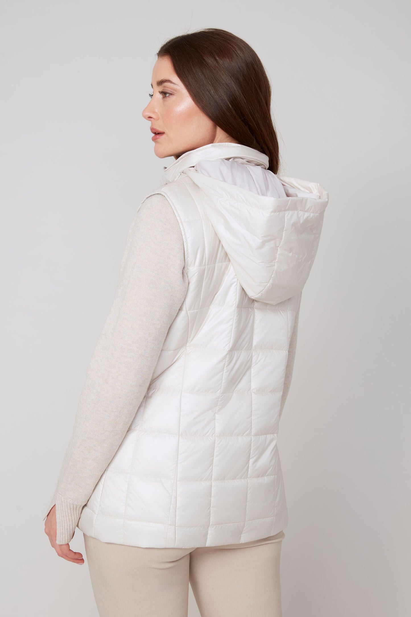 Hooded Quilted Rhinestone Placket Vest. Style REN3907L-E3034
