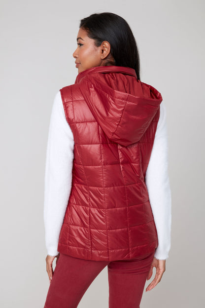 Hooded Quilted Rhinestone Placket Vest. Style REN3907L-E3034
